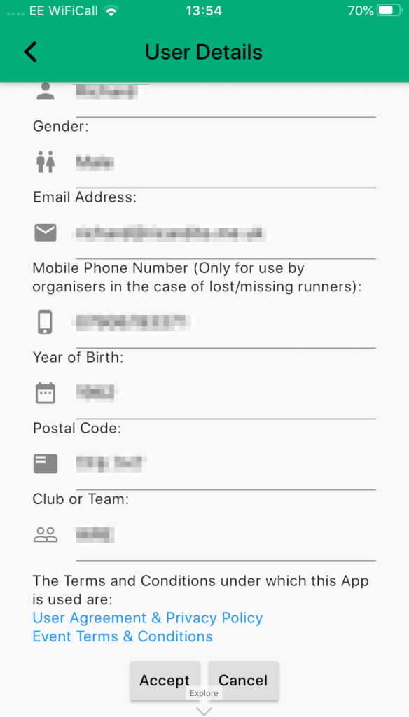 User details screen